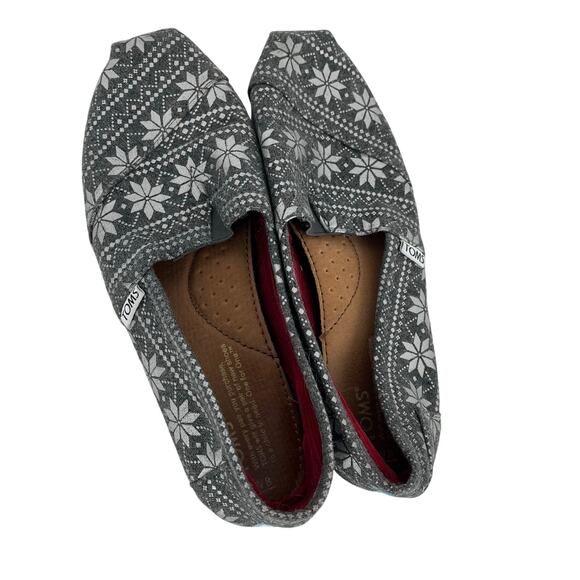 Toms Snowflake Poinsetta Grey Limited Edition Holiday Women's Size 8 - Picture 5 of 9